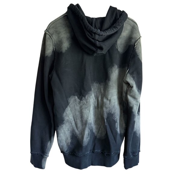 True Religion Black Bleach Dye Hoodie Frayed Details Front Pockets Mens Medium - Picture 3 of 16